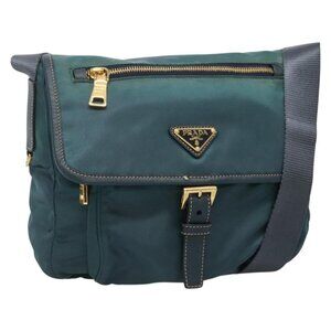Authentic PRADA Shoulder Bag Nylon Green Gold